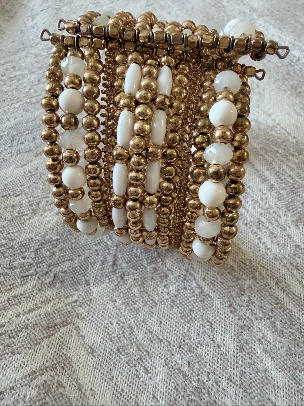 Handcrafted Gold & White Beaded Cuff Bracelet/Resort/Vacation/Boho/$30 OBO - Picture 2 of 2